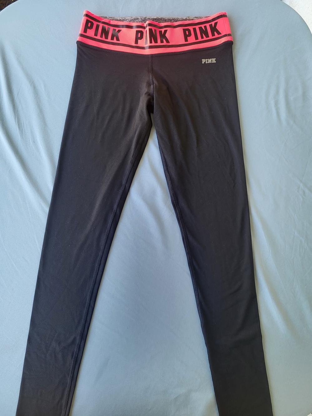 PINK Victoria's Secret Womens Black Leggings with Pink Logo Waistband